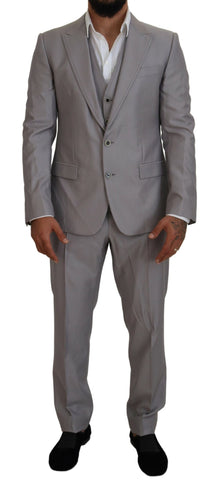 Silver Wool Silk 3 Piece Slim Fit Suit Dolce & Gabbana
