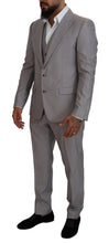 Silver Wool Silk 3 Piece Slim Fit Suit Dolce & Gabbana