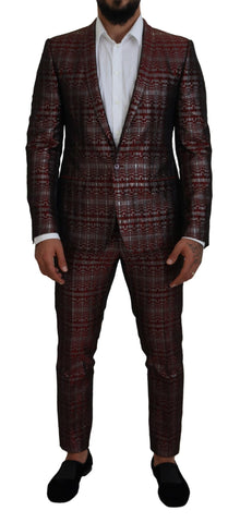 Bordeaux Silver GOLD Slim Fit Suit Dolce & Gabbana