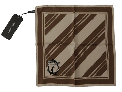 Brown Stripes DG Logo Square Mens Handkerchief Scarf Dolce & Gabbana