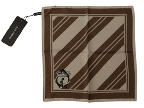 Brown Stripes DG Logo Square Mens Handkerchief Scarf Dolce & Gabbana