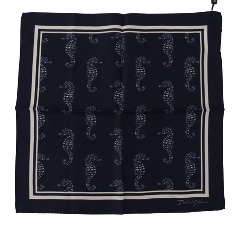 Blue Seahorse DG Printed Square Handkerchief Scarf Dolce & Gabbana
