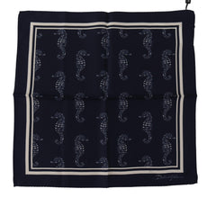 Blue Seahorse DG Printed Square Handkerchief Scarf Dolce & Gabbana