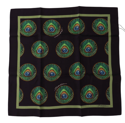 Black Peacock Feather DG Printed Square Handkerchief Scarf Dolce & Gabbana