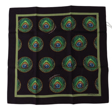Black Peacock Feather DG Printed Square Handkerchief Scarf Dolce & Gabbana