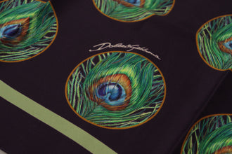 Black Peacock Feather DG Printed Square Handkerchief Scarf Dolce & Gabbana