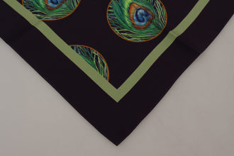 Black Peacock Feather DG Printed Square Handkerchief Scarf Dolce & Gabbana