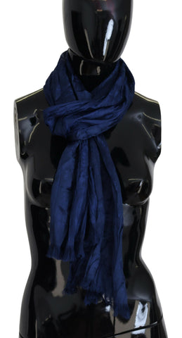Blue Silk Shawl Foulard Fringes Scarf Costume National