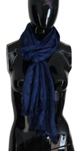 Blue Silk Shawl Foulard Fringes Scarf Costume National