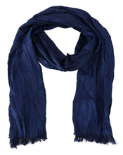 Blue Silk Shawl Foulard Fringes Scarf Costume National
