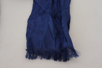 Blue Silk Shawl Foulard Fringes Scarf Costume National