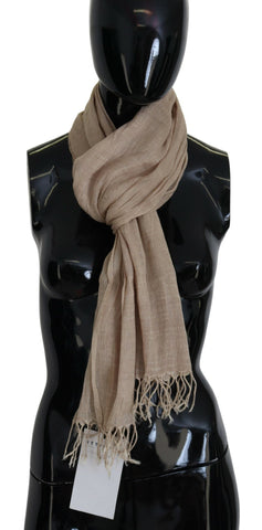 Beige Cotton Shawl Foulard Fringe Scarf Costume National