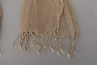 Beige Cotton Shawl Foulard Fringe Scarf Costume National