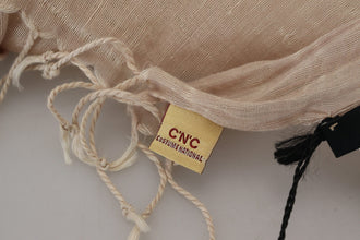 Beige Cotton Shawl Foulard Fringe Scarf Costume National