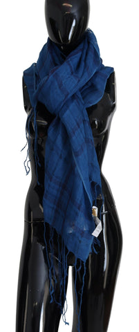 Blue Linen Shawl Foulard Fringes Scarf Costume National