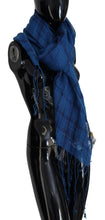Blue Linen Shawl Foulard Fringes Scarf Costume National