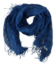 Blue Linen Shawl Foulard Fringes Scarf Costume National