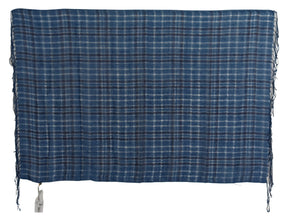 Blue Linen Shawl Foulard Fringes Scarf Costume National