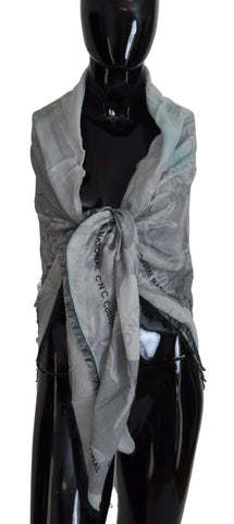 Gray Print Shawl Foulard Fringes Scarf Costume National