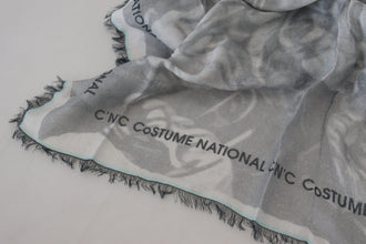 Gray Print Shawl Foulard Fringes Scarf Costume National
