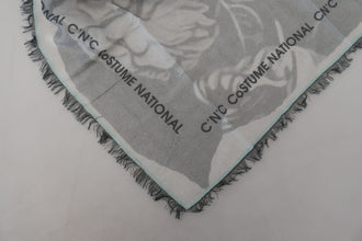 Gray Print Shawl Foulard Fringes Scarf Costume National