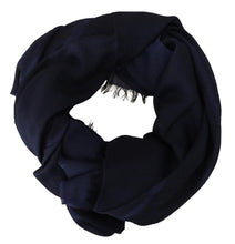 Dark Blue Wool Neck Wrap Shawl Fringes Scarf GF Ferre