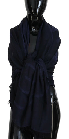 Dark Blue Wool Neck Wrap Shawl Fringes Scarf GF Ferre