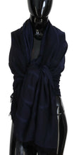 Dark Blue Wool Neck Wrap Shawl Fringes Scarf GF Ferre