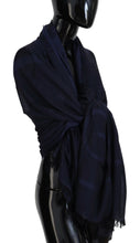 Dark Blue Wool Neck Wrap Shawl Fringes Scarf GF Ferre