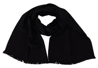 Black Wool Neck Wrap Shawl Fringes Scarf GF Ferre