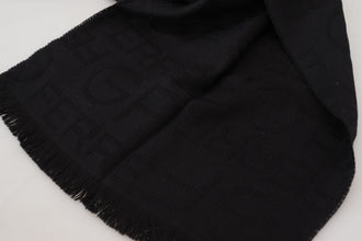 Black Wool Neck Wrap Shawl Fringes Scarf GF Ferre