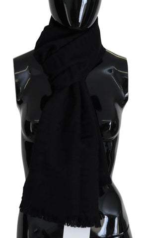 Black Wool Neck Wrap Shawl Fringes Scarf GF Ferre