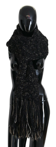 Black Wool Knitted Wrap Foulard Fringe Scarf Dolce & Gabbana