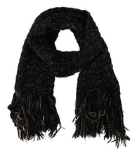 Black Wool Knitted Wrap Foulard Fringe Scarf Dolce & Gabbana