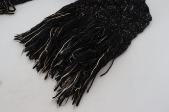 Black Wool Knitted Wrap Foulard Fringe Scarf Dolce & Gabbana