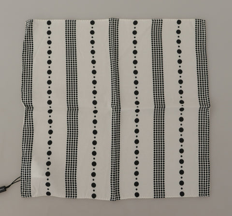 White Dotted Stripes Square Handkerchief Viscose Scarf Dolce & Gabbana