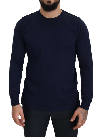 Blue Cotton Crewneck Pullover Sweater Paolo Pecora Milano