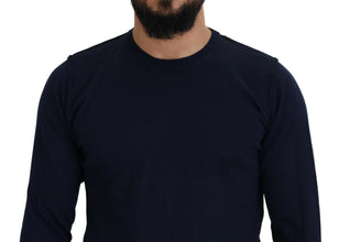 Blue Cotton Crewneck Pullover Sweater Paolo Pecora Milano