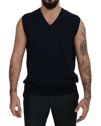 Black Cotton V-neck Sleeveless Tank T-shirt Paolo Pecora Milano