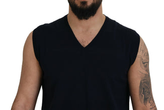 Black Cotton V-neck Sleeveless Tank T-shirt Paolo Pecora Milano