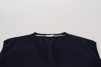 Black Cotton V-neck Sleeveless Tank T-shirt Paolo Pecora Milano