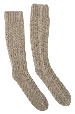 Beige Wool Knit Calf Long Women Socks Dolce & Gabbana