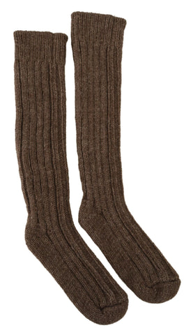 Brown Wool Knit Calf Long Women Socks Dolce & Gabbana