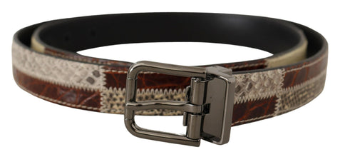 Multicolor Exotic Leather Patchwork Metal Belt Dolce & Gabbana