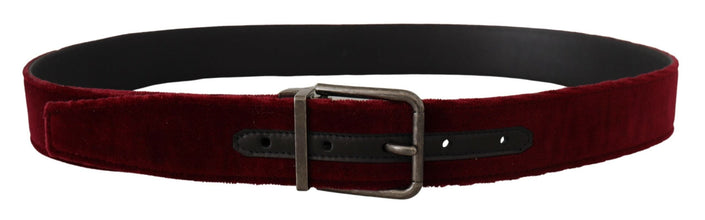 Maroon Velvet Leather Wide Vintage Metal Buckle Belt Dolce & Gabbana