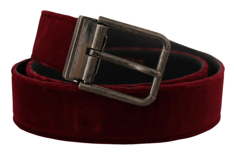 Maroon Velvet Leather Wide Vintage Metal Buckle Belt Dolce & Gabbana