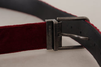 Maroon Velvet Leather Wide Vintage Metal Buckle Belt Dolce & Gabbana