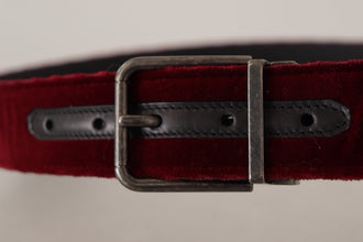 Maroon Velvet Leather Wide Vintage Metal Buckle Belt Dolce & Gabbana