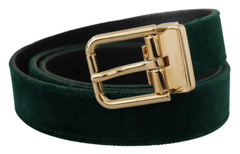 Green Velvet Leather Gold Metal Logo Belt Dolce & Gabbana