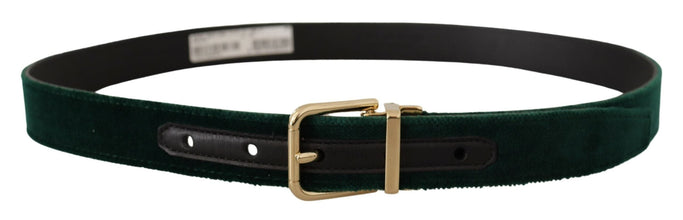 Green Velvet Leather Gold Metal Logo Belt Dolce & Gabbana